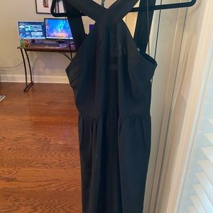 Black strappy linen midi dress.